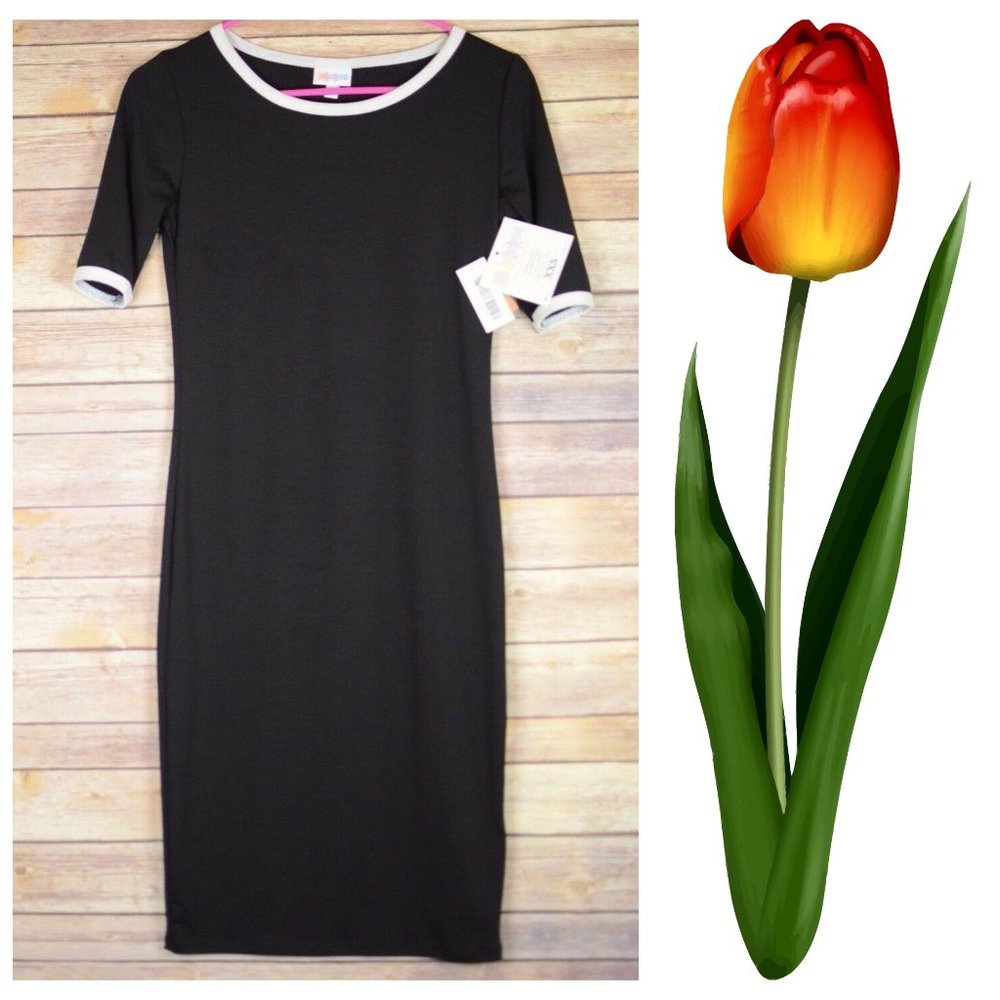 NEW Lularoe Julia Solid Black White Ringer Bodycon